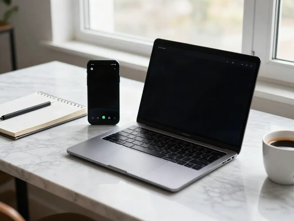 Download OGWhatsApp interface on smartphone with accessories in bright workspace